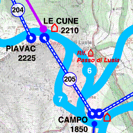 Ly�ov�n� - Alpe di Lusia - podrobn� mapa
